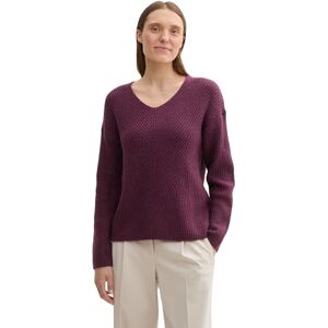 TOM TAILOR Damen RIPP Strickpullover mit V-Ausschnitt, 35898 Black Berry Melange, XL TOM TAILOR Damen RIPP Strickpullover mit V-Ausschnitt, 35898 Black Berry Melange, XL