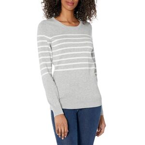 Amazon Essentials Damen Leichter, Langärmeliger Pullover Mit Rundhalsausschnitt (Erhältlich in Übergröße), Hellgrau Meliert Weiß Platzierter Streifen, M Amazon Essentials Damen Leichter, Langärmeliger Pullover Mit Rundhalsausschnitt (Erhältlich in Übergröße), Hellgrau Meliert Weiß Platzierter Streifen, M