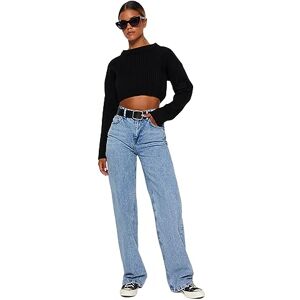 TRENDYOL Damen Gerade Weites Bein Hohe Taille Jeans, Hellblau, 38 EU TRENDYOL Damen Gerade Weites Bein Hohe Taille Jeans, Hellblau, 38 EU