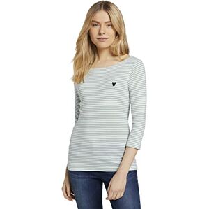 TOM TAILOR Damen 1024035 Longsleeve Mit Herz-Stickerei Auf Der Brust, 26035 White Green Small Stripe, L EU TOM TAILOR Damen 1024035 Longsleeve Mit Herz-Stickerei Auf Der Brust, 26035 White Green Small Stripe, L EU