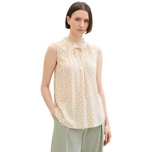 TOM TAILOR Damen Basic Bluse mit Rüschen-Detail am Kragen, beige Halfmoon dot Design, 44 TOM TAILOR Damen Basic Bluse mit Rüschen-Detail am Kragen, beige Halfmoon dot Design, 44