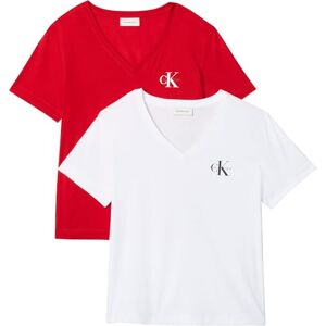 Calvin Damen 2er Pack T-Shirts Kurzarm Logo Tee mit V-Ausschnitt, Mehrfarbig (Adrenaline Rush/Brilliant White), M Calvin Damen 2er Pack T-Shirts Kurzarm Logo Tee mit V-Ausschnitt, Mehrfarbig (Adrenaline Rush/Brilliant White), M
