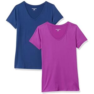 Amazon Essentials Damen Active Quick Dry Tech Stretch Kurzarm-T-Shirt mit V-Ausschnitt (in Übergröße erhältlich), 2er-Pack, Marineblau/Orchideenviolett, L Amazon Essentials Damen Active Quick Dry Tech Stretch Kurzarm-T-Shirt mit V-Ausschnitt (in Übergröße erhältlich), 2er-Pack, Marineblau/Orchideenviolett, L