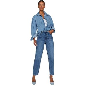 TRENDYOL Damen Gerade Mama Hohe Taille Jeans, Blau, 42 EU TRENDYOL Damen Gerade Mama Hohe Taille Jeans, Blau, 42 EU