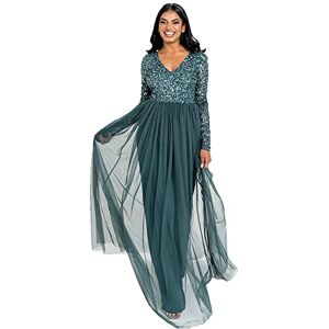 Maya Deluxe Damen Women's Dress Long Sleeve for Wedding Guest V Neck High Empire Waist Maxi Long Length Evening Brides Kleid, Emerald Green, 46 EU Maya Deluxe Damen Women's Dress Long Sleeve for Wedding Guest V Neck High Empire Waist Maxi Long Length Evening Brides Kleid, Emerald Green, 46 EU