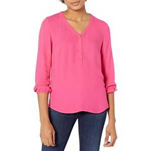 Amazon Essentials Damen Popover-Shirt Mit 3/4-Ärmeln Und Knöpfen, Locker Sitzende Bluse Mit V-Ausschnitt, Intensive Rosa, L Amazon Essentials Damen Popover-Shirt Mit 3/4-Ärmeln Und Knöpfen, Locker Sitzende Bluse Mit V-Ausschnitt, Intensive Rosa, L