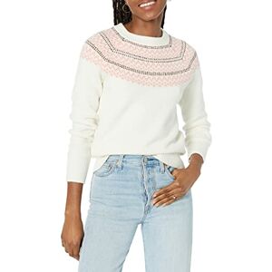 Amazon Essentials Damen Soft-Touch-Pullover mit Rundhalsausschnitt und Fair-Isle-Muster, Elfenbein Rosa Norwegermuster, S Amazon Essentials Damen Soft-Touch-Pullover mit Rundhalsausschnitt und Fair-Isle-Muster, Elfenbein Rosa Norwegermuster, S