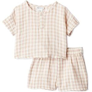 Amazon Essentials x Sofia Grainge Unisex Baby Spielset aus Baumwollgaze: Hemd und Shorts, Beigefarbenes Gingham, 2 Jahre Amazon Essentials x Sofia Grainge Unisex Baby Spielset aus Baumwollgaze: Hemd und Shorts, Beigefarbenes Gingham, 2 Jahre