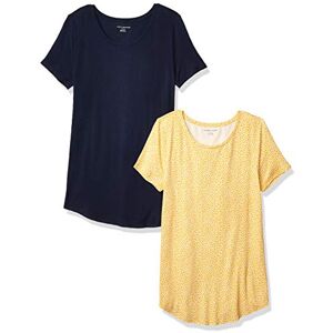 Amazon Essentials Damen Tunika mit U-Ausschnitt und Kurzen Ärmeln, 2er-Pack, Gelb Tulpen/Marineblau, L Amazon Essentials Damen Tunika mit U-Ausschnitt und Kurzen Ärmeln, 2er-Pack, Gelb Tulpen/Marineblau, L