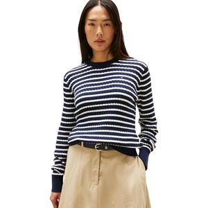 Tommy Hilfiger Damen Pullover Cable Fine Zopfstrick, Mehrfarbig (Dark Night Navy/Ivory Silk Stp), L Tommy Hilfiger Damen Pullover Cable Fine Zopfstrick, Mehrfarbig (Dark Night Navy/Ivory Silk Stp), L