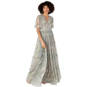 Anaya with Love Damen Women's Maxi Dress Ladies V-Neck Short Angel Sleeves Tiered Ruffle for Bridesmaid Wedding Guest Occasion Prom Ball Gown Kleid, Floral Sage Green, 46 EU Anaya with Love Damen Women's Maxi Dress Ladies V-Neck Short Angel Sleeves Tiered Ruffle for Bridesmaid Wedding Guest Occasion Prom Ball Gown Kleid, Floral Sage Green, 46 EU