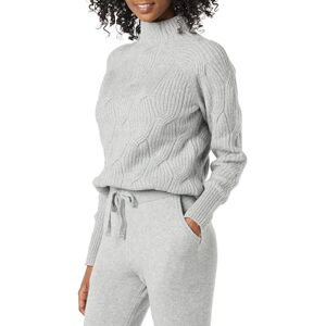 Amazon Essentials Damen Soft Touch Trichterkragen Zopfpullover Grey Heather, Medium Amazon Essentials Damen Soft Touch Trichterkragen Zopfpullover Grey Heather, Medium