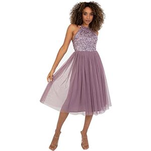Maya Deluxe Damen Women's Midi Dress With Halter Neck Tulle for Evening Graduation Prom Wedding Bridesmaid Brautjungfernkleid, Moody Lilac, 36 EU Maya Deluxe Damen Women's Midi Dress With Halter Neck Tulle for Evening Graduation Prom Wedding Bridesmaid Brautjungfernkleid, Moody Lilac, 36 EU