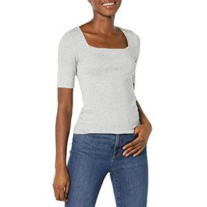 Amazon Essentials Damen Halbarm-T-Shirt mit eckigem Ausschnitt in schmaler Passform, Hellgrau Meliert, M Amazon Essentials Damen Halbarm-T-Shirt mit eckigem Ausschnitt in schmaler Passform, Hellgrau Meliert, M