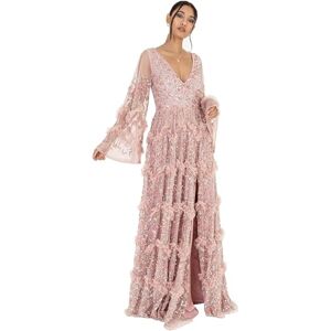 Maya Deluxe Damen Ladies Womens Maxi Dress V Neckline Sequin with Ruffle Empire Waist Slit Split for Prom Ball Bridesmaid Wedding Guest Kleid, Frosted Pink, Maya Deluxe Damen Ladies Womens Maxi Dress V Neckline Sequin with Ruffle Empire Waist Slit Split for Prom Ball Bridesmaid Wedding Guest Kleid, Frosted Pink,