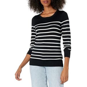 Amazon Essentials Damen Leichter, Langärmeliger Pullover Mit Rundhalsausschnitt (Erhältlich in Übergröße), Schwarz Grau Weiß Streifen, XS Amazon Essentials Damen Leichter, Langärmeliger Pullover Mit Rundhalsausschnitt (Erhältlich in Übergröße), Schwarz Grau Weiß Streifen, XS
