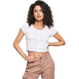 Urban Classics Ladies Cropped Button Up Rib Tee, White, M Urban Classics Ladies Cropped Button Up Rib Tee, White, M