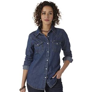 Wrangler , Retro Langarm-Western-Hemd für Damen mit Druckknöpfen, in Mittelblau, Dunkles Denim, Mittel Wrangler , Retro Langarm-Western-Hemd für Damen mit Druckknöpfen, in Mittelblau, Dunkles Denim, Mittel