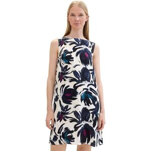TOM TAILOR Damen Basic Sommer-Kleid mit Rückenausschnitt, Dark Blue floral Design, 38 TOM TAILOR Damen Basic Sommer-Kleid mit Rückenausschnitt, Dark Blue floral Design, 38