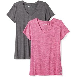 Amazon Essentials Damen Active Quick Dry Tech Stretch Kurzarm-T-Shirt mit V-Ausschnitt (in Übergröße erhältlich), 2er-Pack, Dunkelgrau Meliert Space-dye/Himbeerrot Space-dye, XL Amazon Essentials Damen Active Quick Dry Tech Stretch Kurzarm-T-Shirt mit V-Ausschnitt (in Übergröße erhältlich), 2er-Pack, Dunkelgrau Meliert Space-dye/Himbeerrot Space-dye, XL
