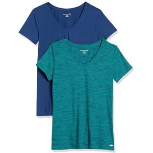 Amazon Essentials Damen Active Quick Dry Tech Stretch Kurzarm-T-Shirt mit V-Ausschnitt (in Übergröße erhältlich), 2er-Pack, Blau/Blaugrün Space-dye, S Amazon Essentials Damen Active Quick Dry Tech Stretch Kurzarm-T-Shirt mit V-Ausschnitt (in Übergröße erhältlich), 2er-Pack, Blau/Blaugrün Space-dye, S