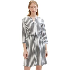 TOM TAILOR Damen Kleid mit Streifen & Bindegürtel, offwhite navy vertical stripe, 40 TOM TAILOR Damen Kleid mit Streifen & Bindegürtel, offwhite navy vertical stripe, 40