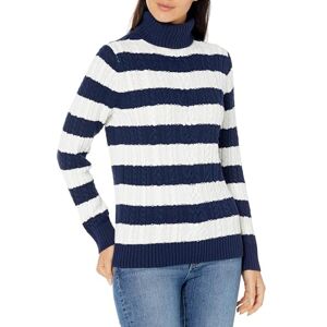Amazon Essentials Damen Leichter Rollkragenpullover Mit Zopfmuster (Erhältlich In Übergröße), Marineblau Weiß Rugby-Streifen, S Amazon Essentials Damen Leichter Rollkragenpullover Mit Zopfmuster (Erhältlich In Übergröße), Marineblau Weiß Rugby-Streifen, S