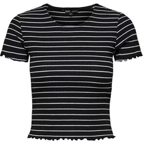 ONLY Damen Onlemma Stripe S/S JRS Cropped Top Mit O-Ausschnitt Und Kurzen Ärmeln, Black, Large ONLY Damen Onlemma Stripe S/S JRS Cropped Top Mit O-Ausschnitt Und Kurzen Ärmeln, Black, Large