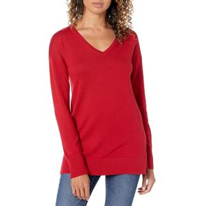 Amazon Essentials Damen Leichter Tunika-Pullover Mit Langen Ärmeln Und V-Ausschnitt (Erhältlich In Übergröße), Rot, L Amazon Essentials Damen Leichter Tunika-Pullover Mit Langen Ärmeln Und V-Ausschnitt (Erhältlich In Übergröße), Rot, L