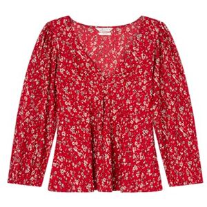 Springfield Damen Camisetaplisadademangalargaconnudobajoelpecho Plissierte Bluse mit Ausschnitt, Himbeerrot, M Springfield Damen Camisetaplisadademangalargaconnudobajoelpecho Plissierte Bluse mit Ausschnitt, Himbeerrot, M