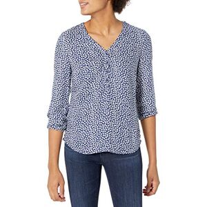 Amazon Essentials Damen Popover-Shirt Mit 3/4-Ärmeln Und Knöpfen, Locker Sitzende Bluse Mit V-Ausschnitt, Marineblau Weiß Blütenblätter, L Amazon Essentials Damen Popover-Shirt Mit 3/4-Ärmeln Und Knöpfen, Locker Sitzende Bluse Mit V-Ausschnitt, Marineblau Weiß Blütenblätter, L