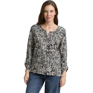 TOM TAILOR Damen 1047729 Henley Blusenshirt Mit Muster, 38402 Navy Abstract Dot Design, XXL EU TOM TAILOR Damen 1047729 Henley Blusenshirt Mit Muster, 38402 Navy Abstract Dot Design, XXL EU