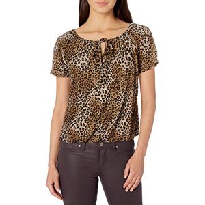 Star Vixen Damen Kurz/Schlitz Ärmel Schlüsselloch-Krawatte Bauer Top Bubble Hem Hemd, Leoparden-Print, X-Groß Star Vixen Damen Kurz/Schlitz Ärmel Schlüsselloch-Krawatte Bauer Top Bubble Hem Hemd, Leoparden-Print, X-Groß