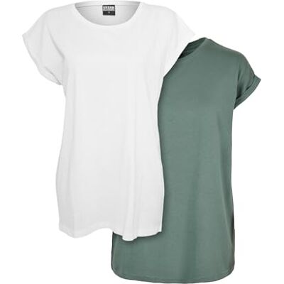 Urban Classics Damen Extended Shoulder Tee 2er Pack – Baumwoll T-Shirt mit überschnittenen Schultern, Loose Fit Basic für Alltag, Freizeit & Streetwear,White+paleleaf,S Urban Classics Damen Extended Shoulder Tee 2er Pack – Baumwoll T-Shirt mit überschnittenen Schultern, Loose Fit Basic für Alltag, Freizeit & Streetwear,White+paleleaf,S