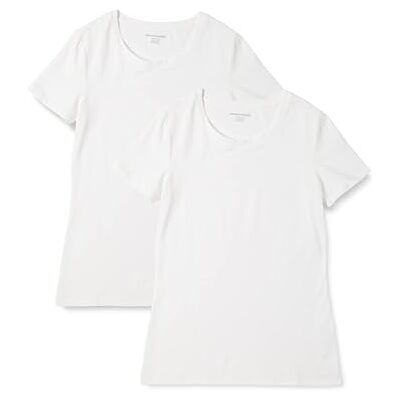 Amazon Essentials Damen T-Shirt mit kurzen Ärmeln und Rundhalsausschnitt in normaler Passform, 2er-Pack, Weiß, XXL Amazon Essentials Damen T-Shirt mit kurzen Ärmeln und Rundhalsausschnitt in normaler Passform, 2er-Pack, Weiß, XXL