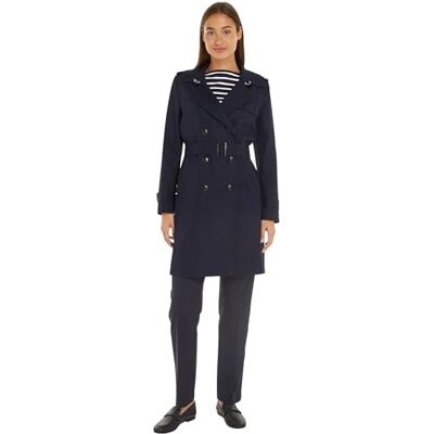 Tommy Hilfiger Damen Trenchcoat Cotton Slim Fit Kurz, Blau (Desert Sky), 44 Tommy Hilfiger Damen Trenchcoat Cotton Slim Fit Kurz, Blau (Desert Sky), 44