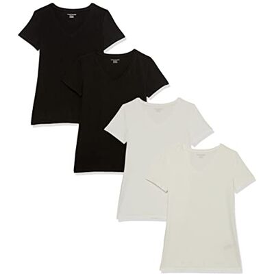 Amazon Essentials Damen T-Shirt Regular Fit mit kurzen Ärmeln und V-Ausschnitt, 4er-Pack, Schwarz/Weiß, XXL Amazon Essentials Damen T-Shirt Regular Fit mit kurzen Ärmeln und V-Ausschnitt, 4er-Pack, Schwarz/Weiß, XXL