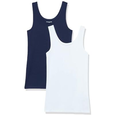 Amazon Essentials Damen Tanktop, Schmale Passform, 2er-Pack, Marineblau/Weiß, M Amazon Essentials Damen Tanktop, Schmale Passform, 2er-Pack, Marineblau/Weiß, M