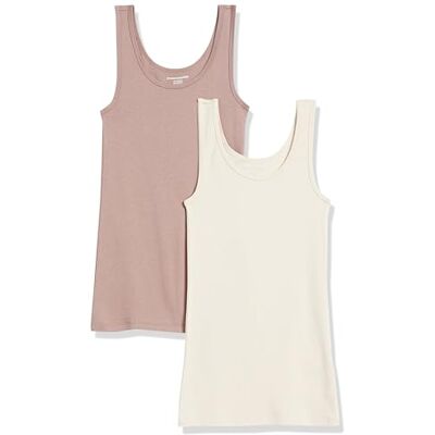 Amazon Essentials Damen Tanktop, Schmale Passform, 2er-Pack, Beige/Braun, L Amazon Essentials Damen Tanktop, Schmale Passform, 2er-Pack, Beige/Braun, L