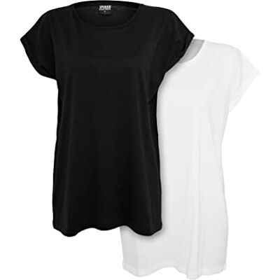 Urban Classics Damen Extended Shoulder Tee 2er Pack – Baumwoll T-Shirt mit überschnittenen Schultern, Loose Fit Basic für Alltag, Freizeit & Streetwear,2er Pack (1x Black, 1x White),M Urban Classics Damen Extended Shoulder Tee 2er Pack – Baumwoll T-Shirt mit überschnittenen Schultern, Loose Fit Basic für Alltag, Freizeit & Streetwear,2er Pack (1x Black, 1x White),M