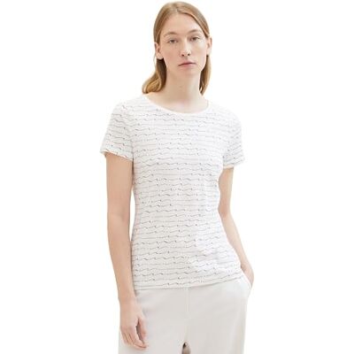 TOM TAILOR Damen Basic T-Shirt im Maritim-Style, 35666 Offwhite Wave Design, L TOM TAILOR Damen Basic T-Shirt im Maritim-Style, 35666 Offwhite Wave Design, L