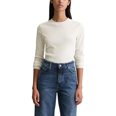 Marc O' Polo Marc OߴPolo Denim Damen Langarmshirt mit Stretch-Anteil gerippt, Weiß (Silky White), XS Marc O' Polo Marc OߴPolo Denim Damen Langarmshirt mit Stretch-Anteil gerippt, Weiß (Silky White), XS