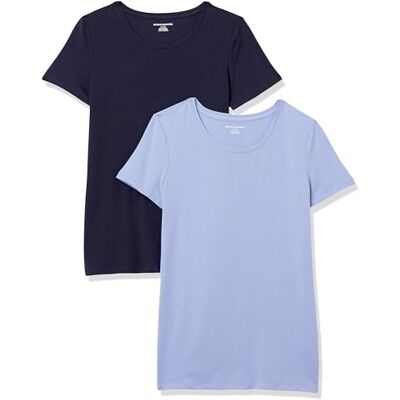 Amazon Essentials Damen Kurzärmliges Regular-Fit-T-Shirt (Varianten mit Rundhalsausschnitt und V-Ausschnitt), Pack of 2, Marineblau/Purpur, XXL Amazon Essentials Damen Kurzärmliges Regular-Fit-T-Shirt (Varianten mit Rundhalsausschnitt und V-Ausschnitt), Pack of 2, Marineblau/Purpur, XXL