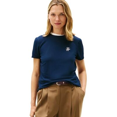 Tommy Hilfiger Damen T-Shirt Kurzarm Script Regular Fit, Blau (Dark Night Navy), XL Tommy Hilfiger Damen T-Shirt Kurzarm Script Regular Fit, Blau (Dark Night Navy), XL
