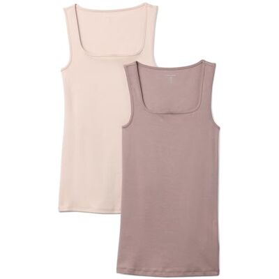 Amazon Essentials Damen Schmal Geschnittenes Tanktop Mit Quadratischem Ausschnitt, 2er-Pack, Hellbeige/Dunkles Taupe, M Amazon Essentials Damen Schmal Geschnittenes Tanktop Mit Quadratischem Ausschnitt, 2er-Pack, Hellbeige/Dunkles Taupe, M