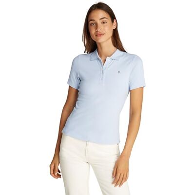 Tommy Hilfiger Damen Poloshirt Kurzarm 1985 Pique Slim Fit, Blau (Breezy Blue), XL Tommy Hilfiger Damen Poloshirt Kurzarm 1985 Pique Slim Fit, Blau (Breezy Blue), XL