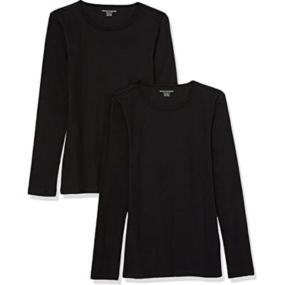 Amazon Essentials Damen Rippstrick-Oberteil mit Langen Ärmeln und Rundhalsausschnitt, Schmale Passform (in Übergröße erhältlich), 2er-Pack, Schwarz, S Amazon Essentials Damen Rippstrick-Oberteil mit Langen Ärmeln und Rundhalsausschnitt, Schmale Passform (in Übergröße erhältlich), 2er-Pack, Schwarz, S