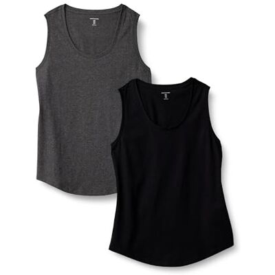 Amazon Essentials Damen Regular Fit Ärmelloses Tanktop Aus 100% Baumwolle, 2er-Pack, Dunkelgrau Meliert/Schwarz, L Amazon Essentials Damen Regular Fit Ärmelloses Tanktop Aus 100% Baumwolle, 2er-Pack, Dunkelgrau Meliert/Schwarz, L