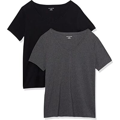 Amazon Essentials Damen Plus Size V-Ausschnitt T-Shirt mit Kurzen Ärmeln, Klassische Passform, 2er-Pack, Dunkelgrau Meliert/Schwarz, 3XL Große Größen Amazon Essentials Damen Plus Size V-Ausschnitt T-Shirt mit Kurzen Ärmeln, Klassische Passform, 2er-Pack, Dunkelgrau Meliert/Schwarz, 3XL Große Größen