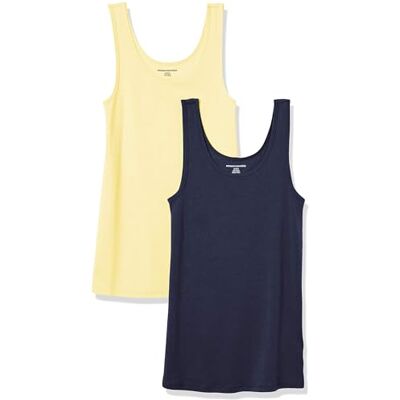 Amazon Essentials Damen Tanktop, Schmale Passform, 2er-Pack, Gelb/Marineblau, XXL Amazon Essentials Damen Tanktop, Schmale Passform, 2er-Pack, Gelb/Marineblau, XXL